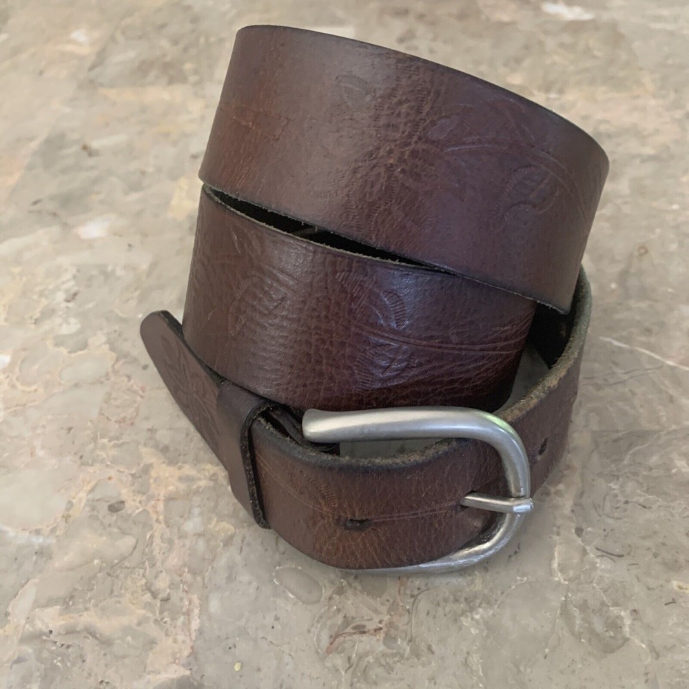 Florsheim Belt Hogan Size L Brown Leather Floral Embossed Hippie Boho Western 70
